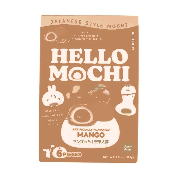 Hello Mochi Mango Mochi,Gluten Free Vegan,6pieces 6.3oz