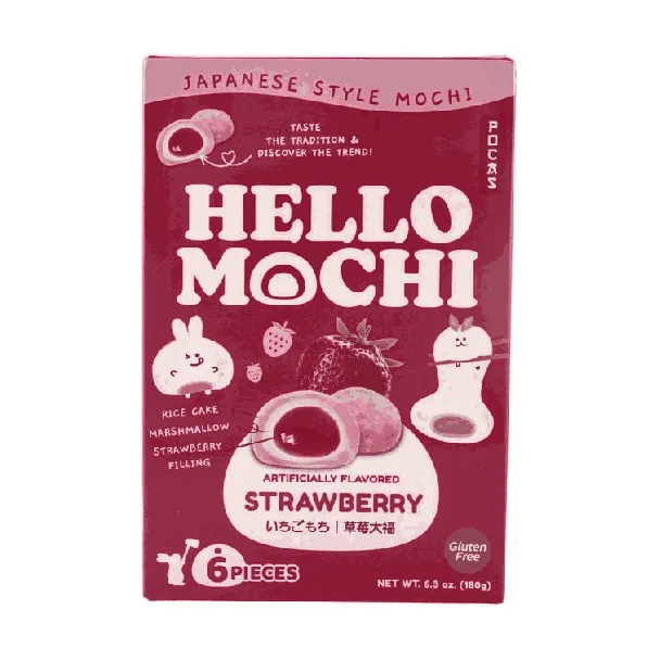 Hello Mochi Strawberry Mochi,Gluten Free Vegan,6pieces 6.3oz