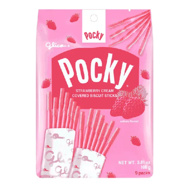 Pocky Strawberry Cream Covered Biscuit Sticks,Family Pack 9 Packs 3.81 oz