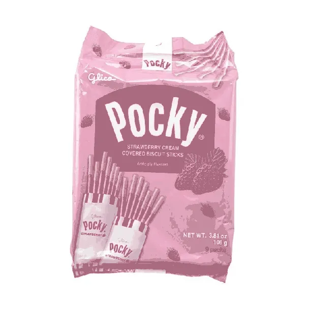 Pocky Strawberry Cream Covered Biscuit Sticks,Family Pack 9 Packs 3.81 oz