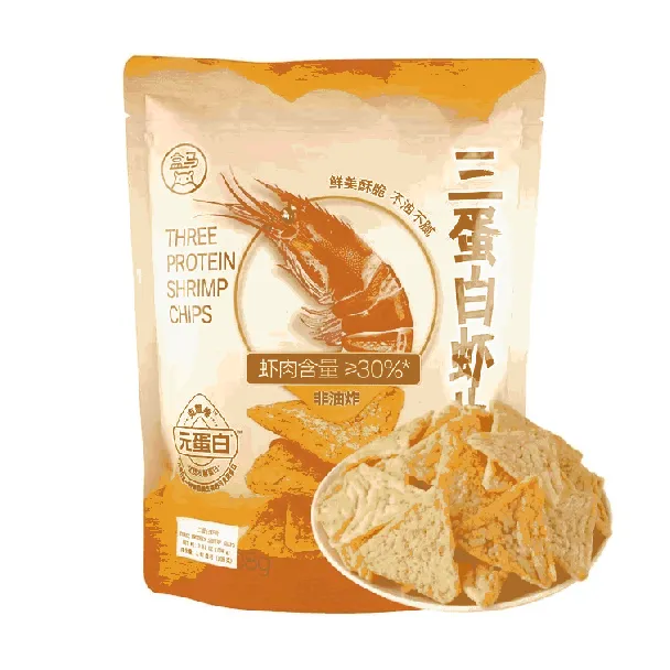 Three Egg White Shrimp Chips, 3.81 oz【Shrimp Meat Content ≥30%] [Healthy, Non-Fried, High Fiber And High Protein】