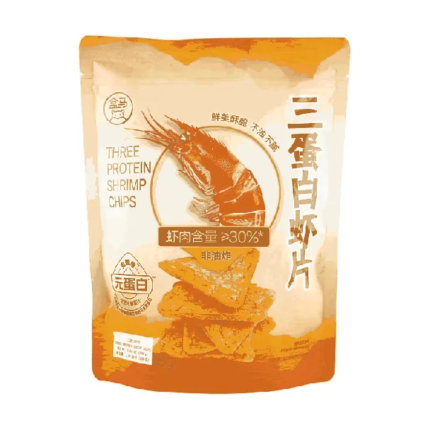 Three Egg White Shrimp Chips, 3.81 oz【Shrimp Meat Content ≥30%] [Healthy, Non-Fried, High Fiber And High Protein】
